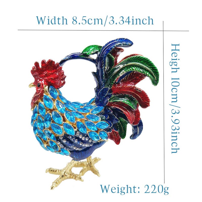 Furuida Rooster Trinket Boxes Hinged Enameled Jewelry Box Hand-Painted Animals Ornaments Craft Gift for Home Decor (Blue) - Image 3